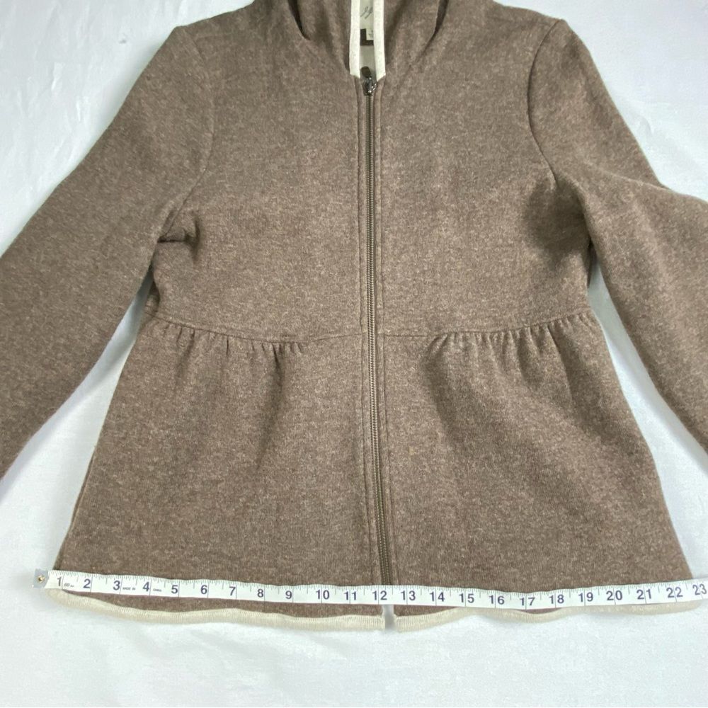 J. Jill‎ Brown Cotton Wool Hooded Zip Sweater Jacket Peplum Pockets M - Picture 9 of 13